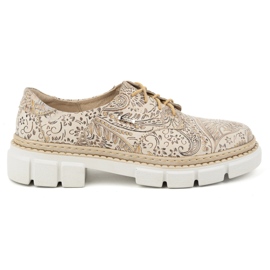 Olivier Women's leather shoes with thick soles, flowers, 1134, beige