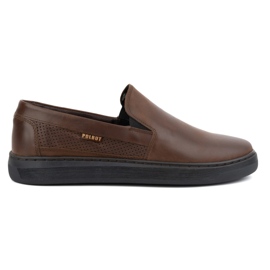 Men's slip-on shoes made of genuine leather POLBUT 2124P brown