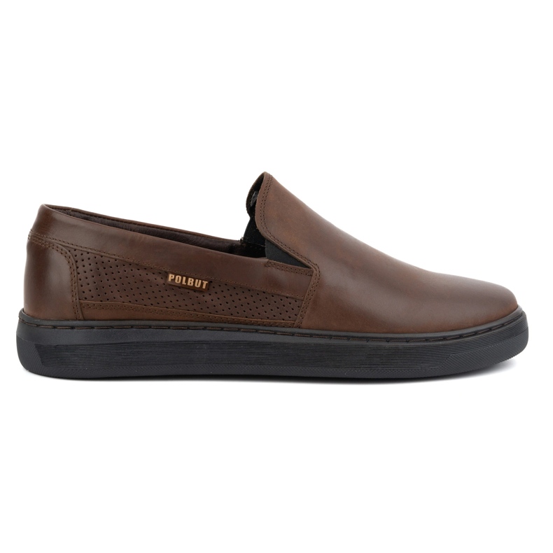 Men's slip-on shoes made of genuine leather POLBUT 2124P brown