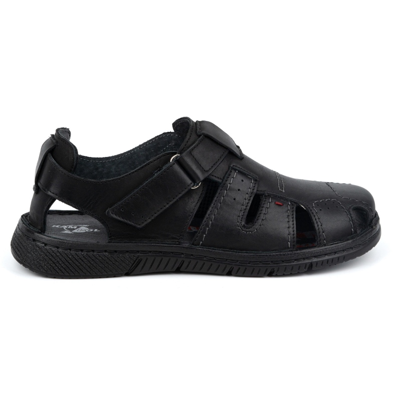 Kampol Men's Velcro Leather Sandals 222 Kam Black