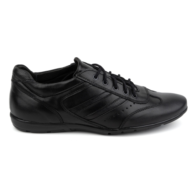 Olivier Men's leather shoes black sport style 7004DT black