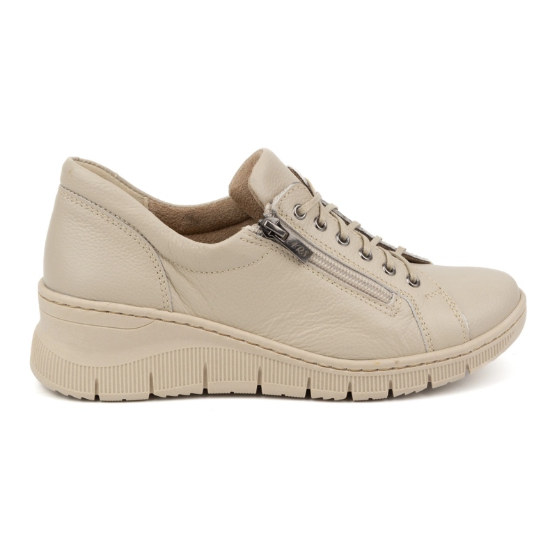 Olivier Women's leather shoes with a thick sole 1236 beige