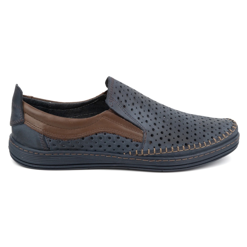 Olivier Men's openwork loafers for summer 590MP navy blue