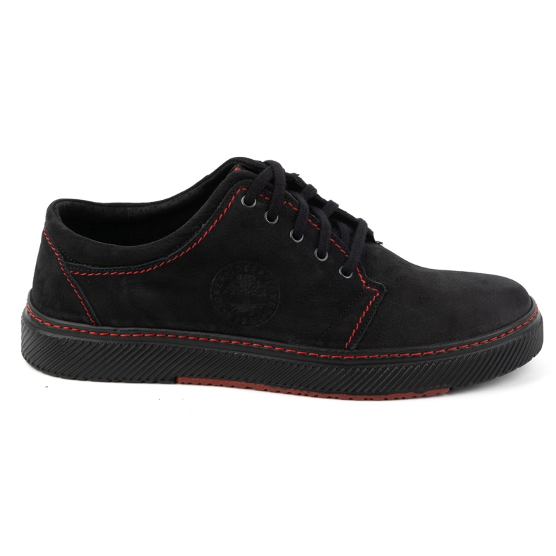 Joker Men's casual leather shoes 894J black with red