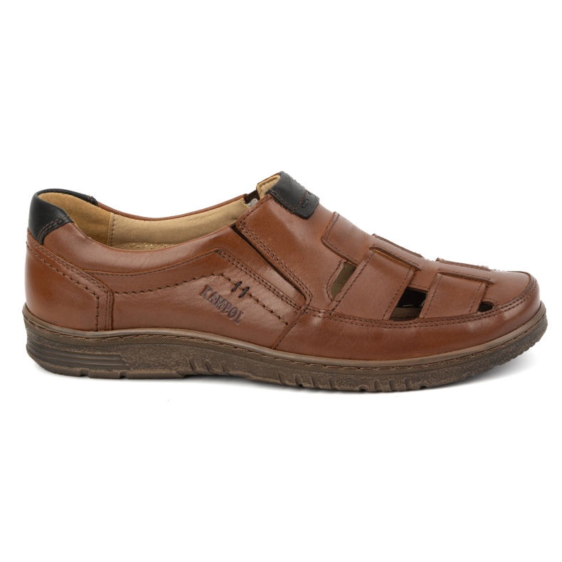 Kampol Men's casual leather shoes 86KAM smooth brown
