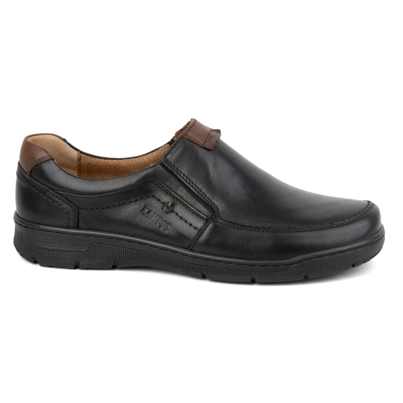 Kampol Men's casual leather slip-on shoes 58KAM smooth black