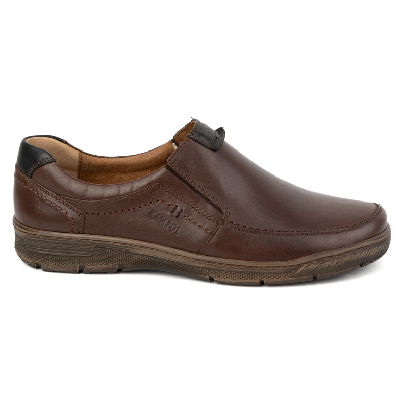 Kampol Men's casual leather slip-on shoes 58KAM smooth brown