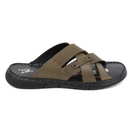 Kampol Men's leather cross-strap flip-flops 203KAM olive green