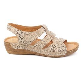 Olivier Women's Velcro sandals model 0853, brown with floral pattern Olivier Women's Velcro sandals model 0853, brown with floral pattern