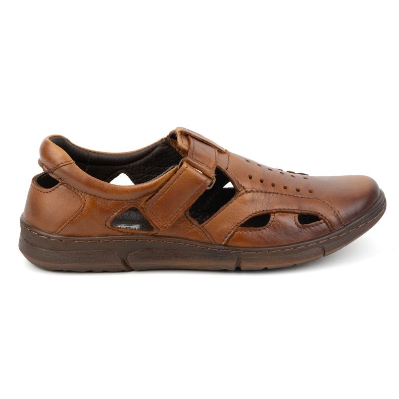 Olivier Men's leather shoes, slip-on, breathable, velcro, 312KZ, brown