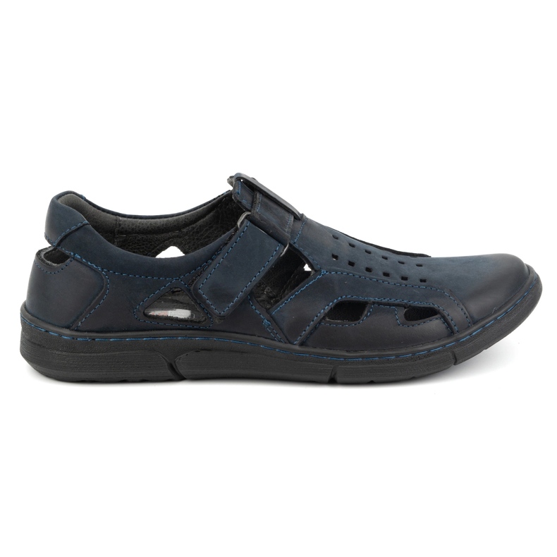 Olivier Men's leather slip-on shoes, breathable, velcro, 312KZ, navy blue