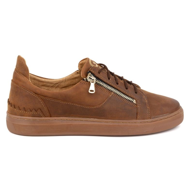Men's casual shoes made of genuine leather POLBUT 2125 camel brown