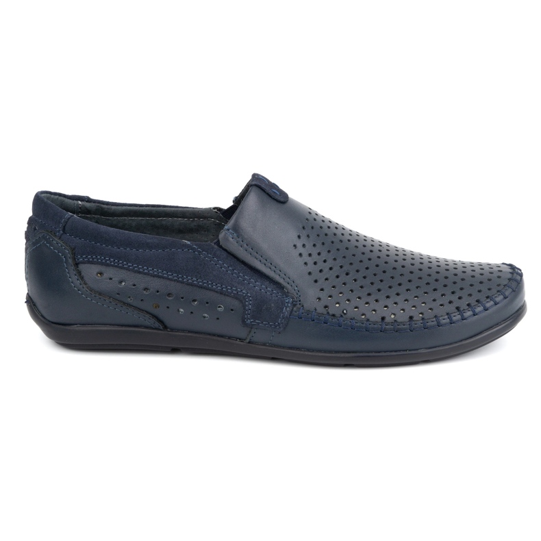 Olivier Men's openwork leather moccasins 0525 navy blue