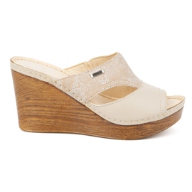 Olivier Women's leather wedge flip-flops 1127 beige