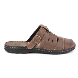Olivier Classic men's leather flip-flops with heel strap 0045 brown