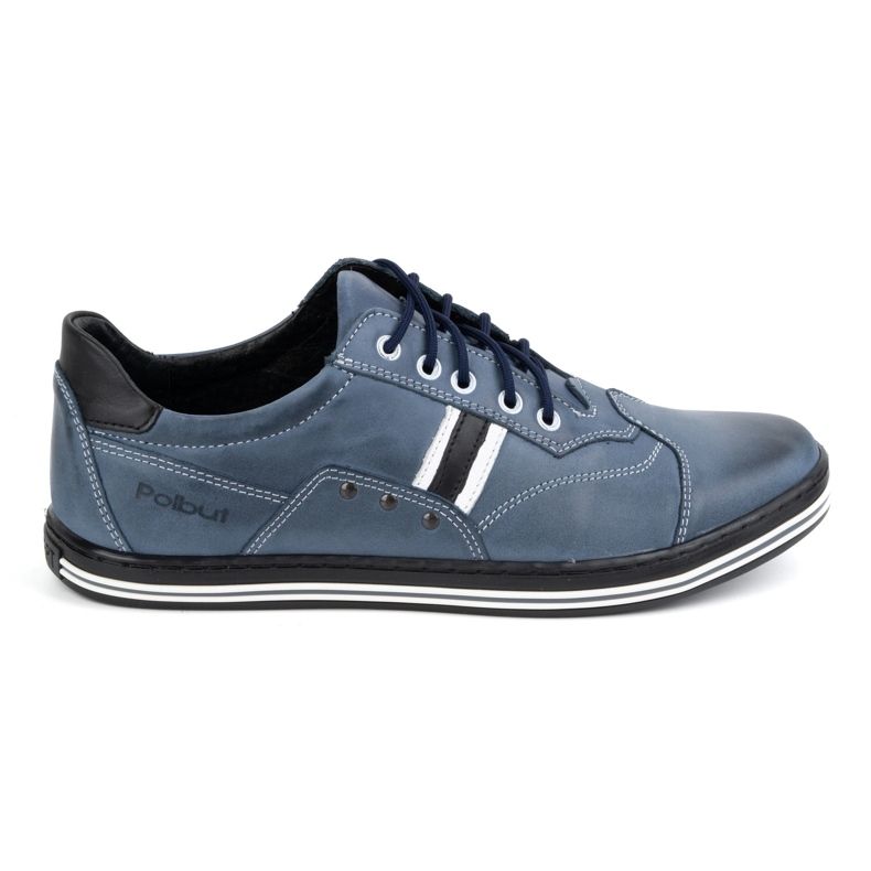 Polbut Men's casual leather shoes 1801B navy blue multicolored