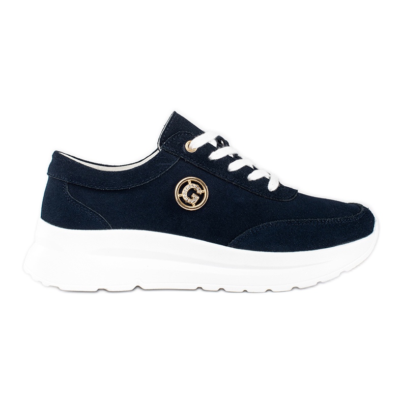 Goodin Navy leather sneakers on the platform blue