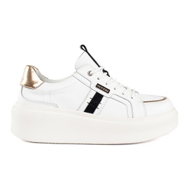 Leather white sneakers on the platform