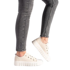 Beige leather women's sneakers