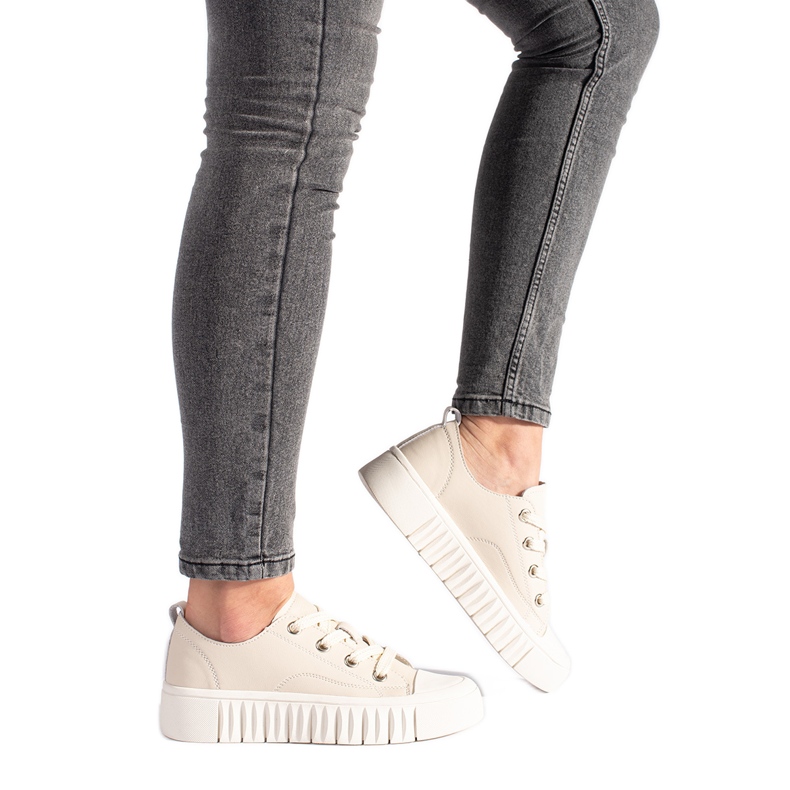 Beige leather women's sneakers