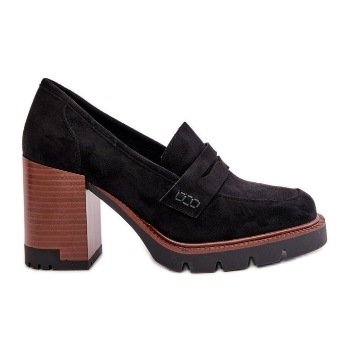 Women's Low Heel Shoes With Eco Suede Black Vinceza 58105