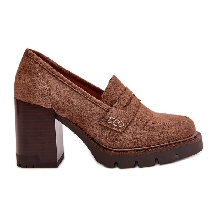Women's Low Heel Shoes With Eco Suede Brown Vinceza 58105