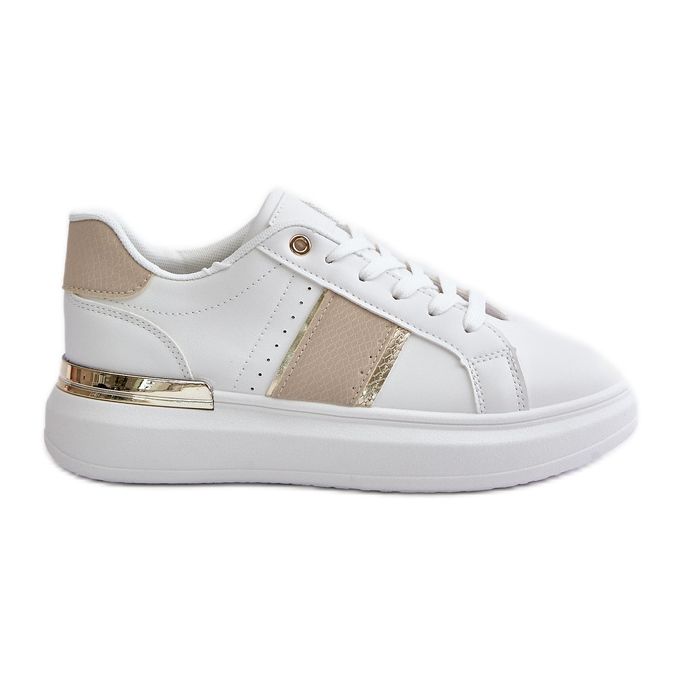 Fashionable Women's Sneakers On The Platform Made Of Eco Leather Beige Nevisase white