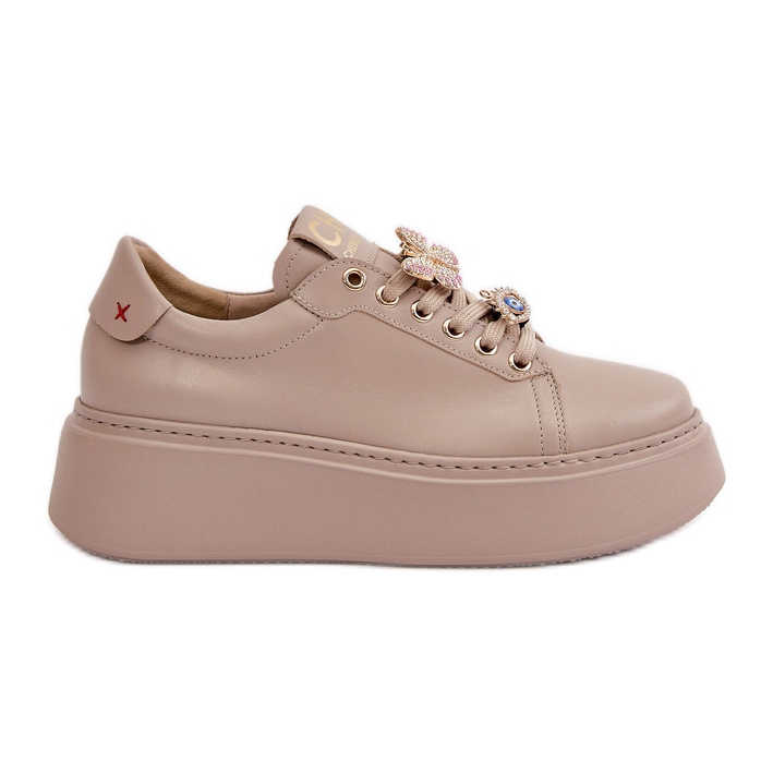 Women's Leather Sneakers On Platform With Decorations CheBello 4585 Beige Women's Leather Sneakers On Platform With Decorations CheBello 4585 Beige