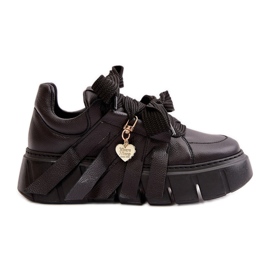 Women's Leather Sneakers On Platform Black CheBello 4568