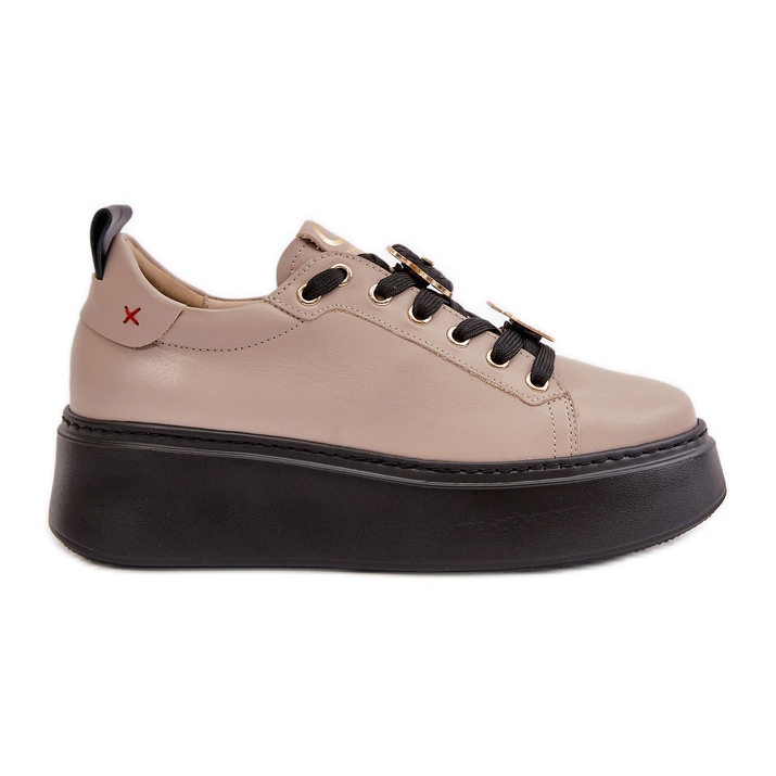 CheBello 4596 Beige Women's Leather Sneakers With Platform Pins CheBello 4596 Beige Women's Leather Sneakers With Platform Pins