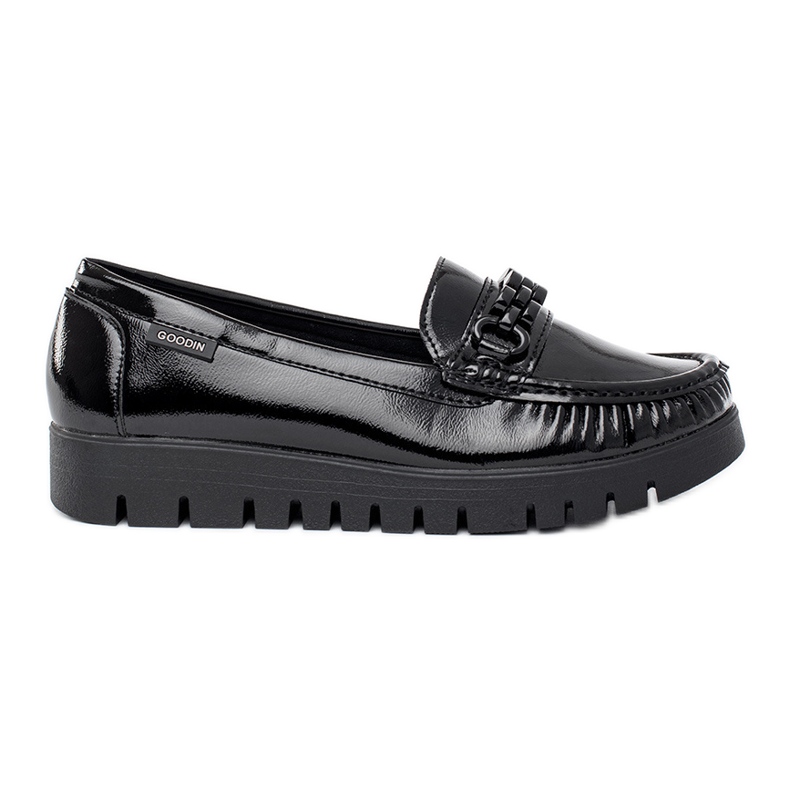 Goodin Patent leather women's shoes with a thick sole black