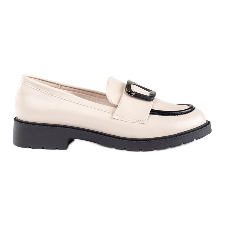 Goodin Beige and black women's moccasins with buckle