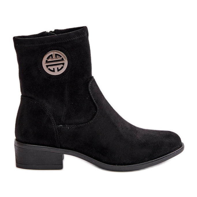 Women's Ankle Boots Fastened With A Zipper With A Decorative Detail Eco Suede Black Lerioria