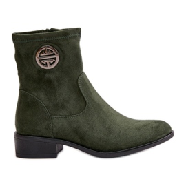 Women's Ankle Boots Fastened With A Zipper With A Decorative Detail Eco Suede Green Lerioria
