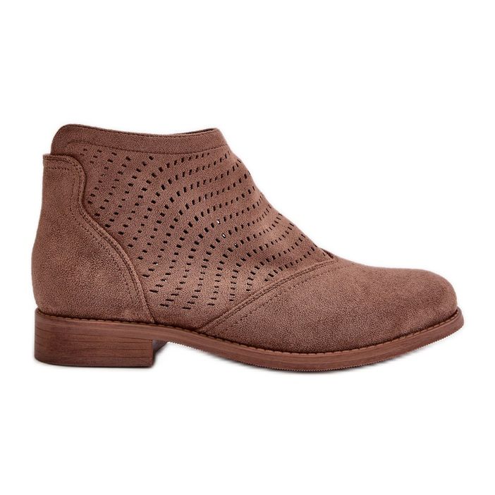 Women's Ankle Boots With Flat Heel Openwork Brown S.Barski HY42-076