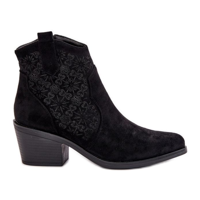 Openwork Cowboy Boots With Zipper Eco Suede Black S.Barski HY42-944
