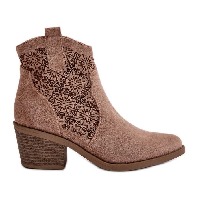 Openwork Ankle Boots Cowboy Boots With Zipper Eco Suede Beige S.Barski HY42-944