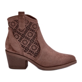 Openwork Cowboy Boots With Zipper Eco Suede Brown S.Barski HY42-944