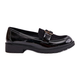 Women's Patent Leather Moccasins With Teddy Bear Black S.Barski HY42-339A Women's Patent Leather Moccasins With Teddy Bear Black S.Barski HY42-339A