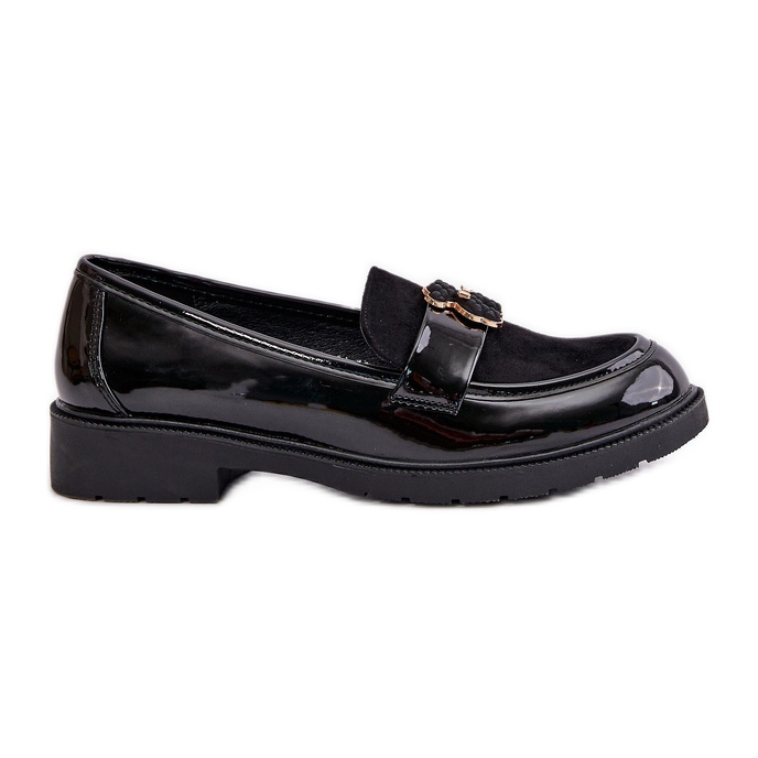 Women's Patent Leather Moccasins With Teddy Bear Black S.Barski HY42-339A