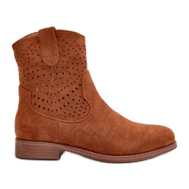 Women's Openwork Ankle Boots With Flat Heel Camel S.Barski HY42-135 brown Women's Openwork Ankle Boots With Flat Heel Camel S.Barski HY42-135 brown
