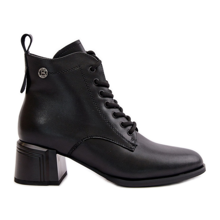 Lace-up Women's Ankle Boots On Heels Made Of Genuine Leather Insulated Black Vinceza 91110