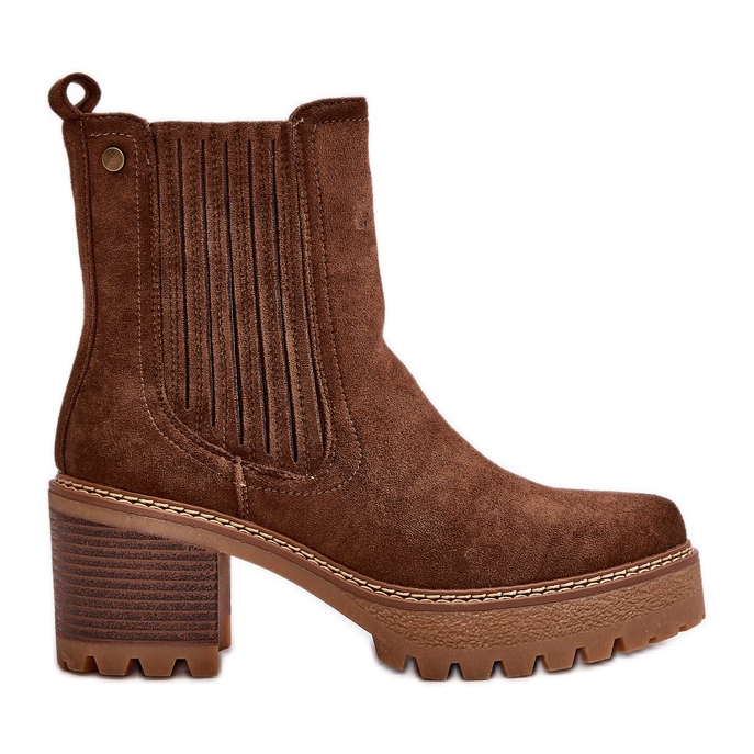 Women's Ankle Boots on a Heel Made of Eco Suede, Insulated, Dark Brown Nevitas