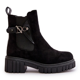 Insulated Women's Ankle Boots With Gold Detail Eco Suede Black Bervena