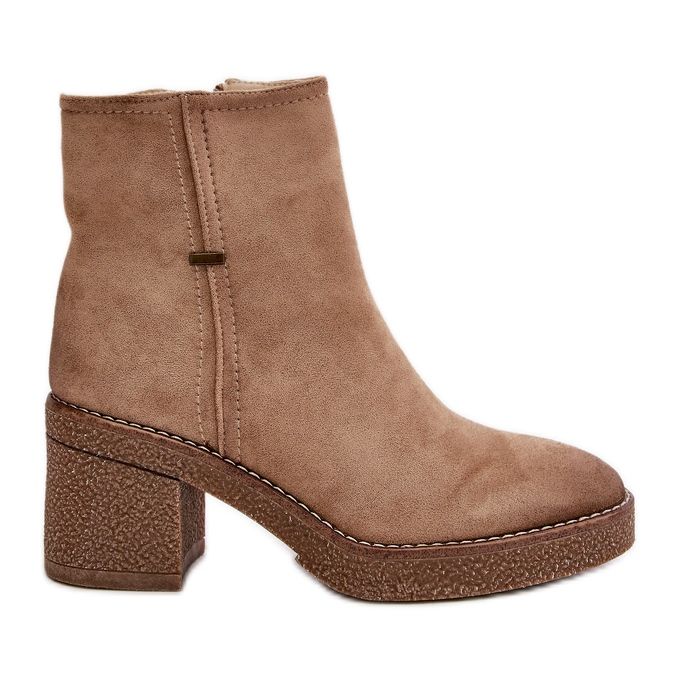 Women's Ankle Boots On The Heel Insulated Eco Suede Beige Arkesia