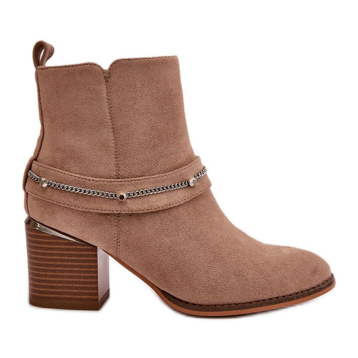 Insulated Women's Ankle Boots With Chain Eco Suede Beige Hanalen