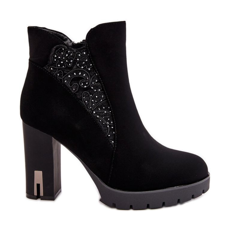 PS1 Insulated Women's Ankle Boots With High Heel And Embroidery Black Verissae