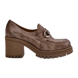 Zazoo 20175 Women's Low Shoes On A Heel Natural Leather Dark Beige