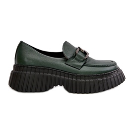Zazoo 20176 Women's Genuine Leather Loafers Dark Green