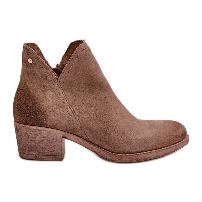 Zazoo 60475 Suede Women's Ankle Boots Low Heel Insulated Dark Beige